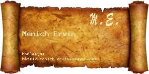 Menich Ervin névjegykártya